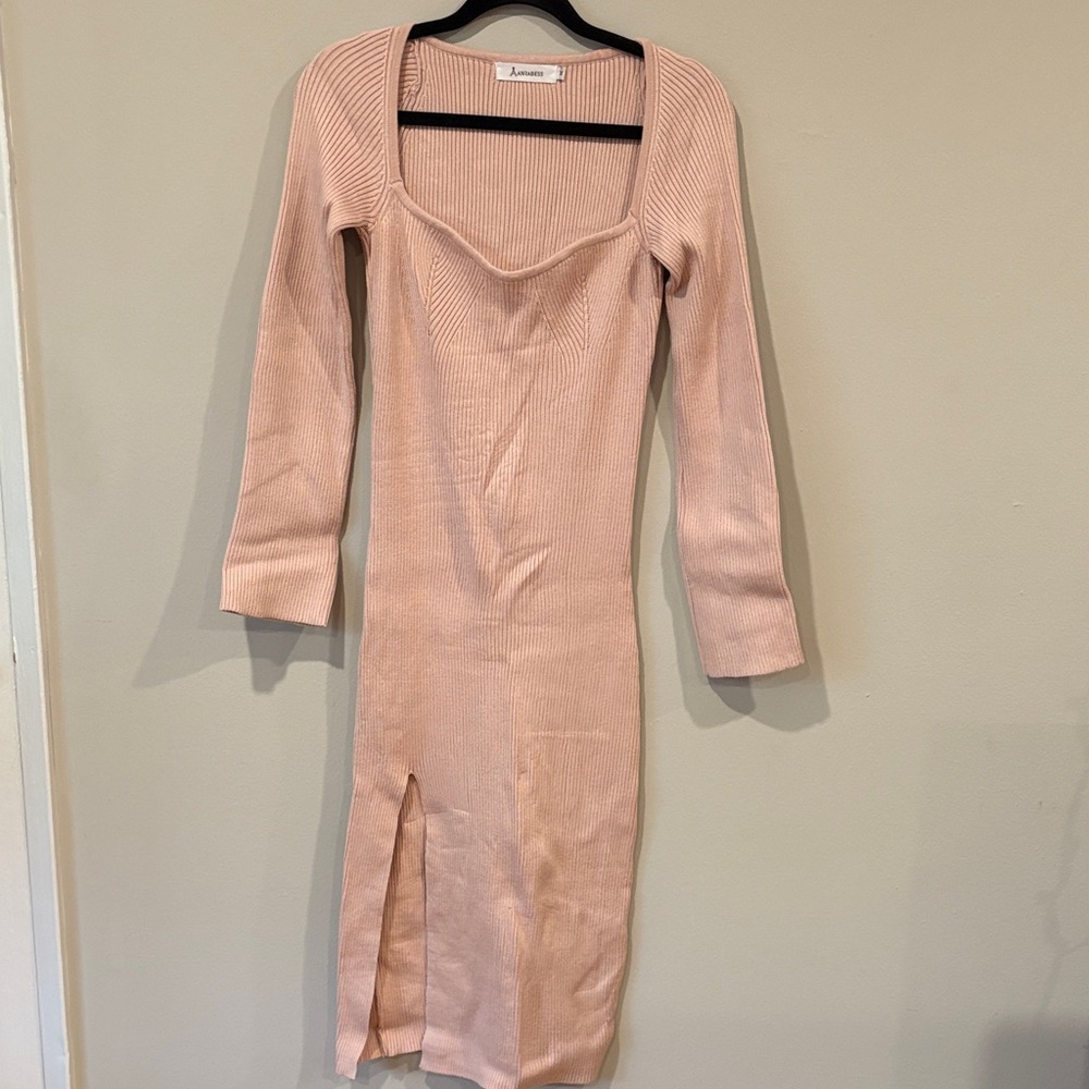 Elegant Long Sleeve Blush Dress
